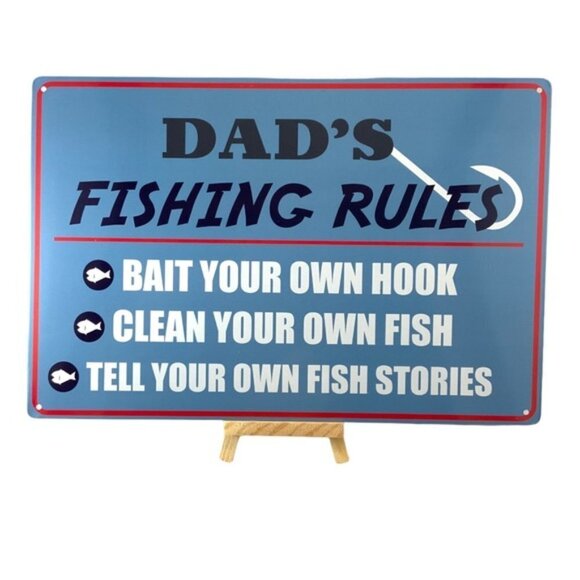 Metal Sign Dad’s Fishing Rules Wall Plaque Retro Vintage Style Coastal Nnautical - Picture 4 of 14
